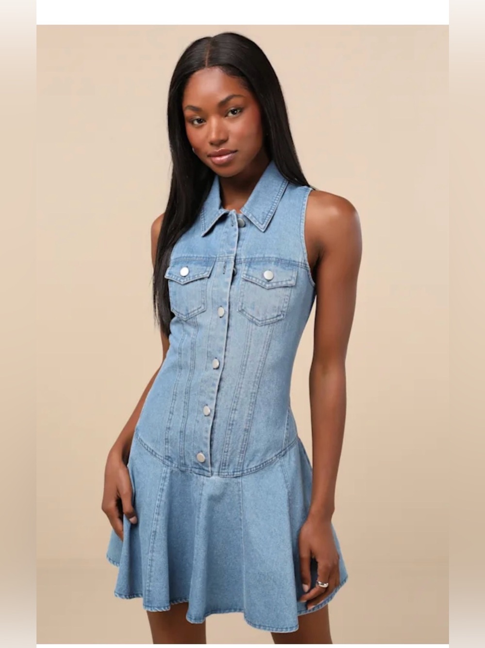 Lulus Denim Mini Dress XL Blue Sleeveless Button Front Drop Waist NWT